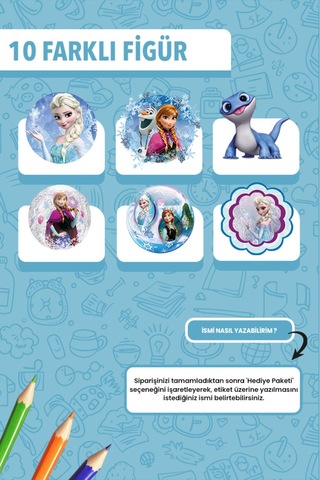 İsim Yazılabilir Elsa Temalı Kişiye Özel Okul Etiketi Kalem & Defter İçin 200 Adet Çoklu