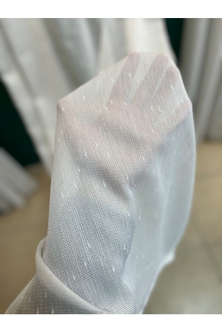 Safir Şantuk Ekru Çizgili Düz Tül Perde Ekru