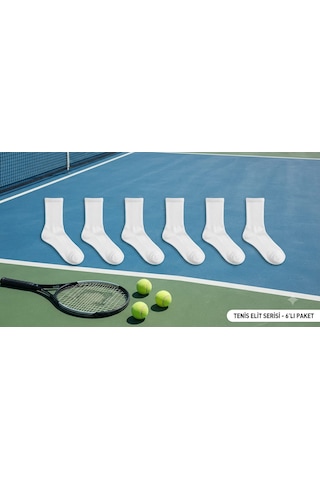 Km Collections 6 Çift Pamuklu Tenis Çorap Unisex Beyaz
