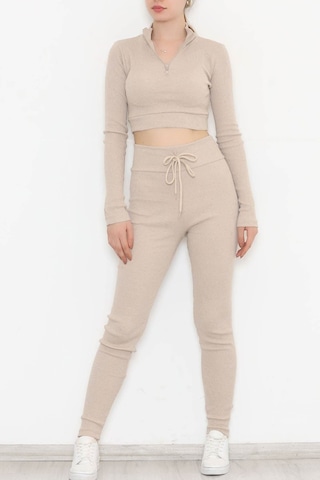 Mokashopin - Fermuarlı Crop Takım Bej - 12130.1748. 001