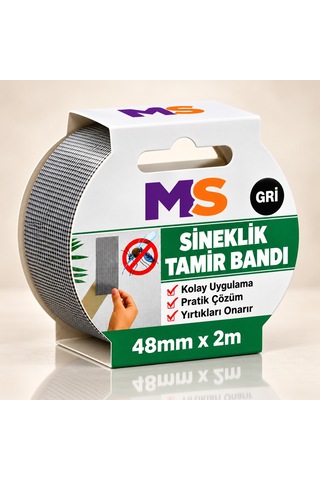 Yapışkanlı Gri Sineklik Tamir Bandı 48 Mm X 2 Metre Yaması Tülü Bantı Delik Onarımı Tül Yapıştırma 48 x 48