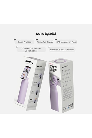 Ringo Pro Manyetik Telefon Tutuculu Termal Paslanmaz Çelik Su Şişesi Pipetli Kapak 24 Oz / 710 Ml Lila