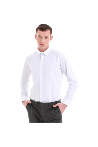 Hatemoğlu Mavi Slim Fit Baskılı Pamuklu Slim Yaka Uzun Kollu Klasik Gömlek Mavi