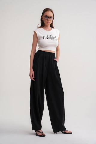 Mixray 4682 Kadın Beli Lastikli Jogger Bol Keten Pantolon Siyah