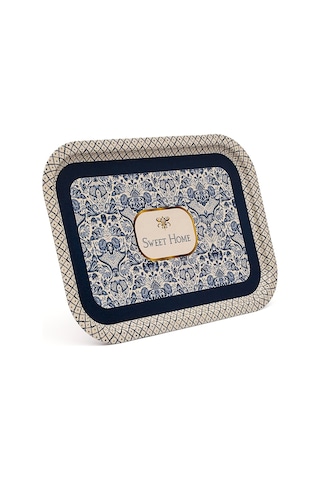 Azulejos Sweet Home Desenli Büyük Klasik Metal Tepsi, 28 X 40 Cm