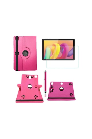 Tcl Tab 10l 10.1" Uyumlu Kılıf 360 Dönerli Unıversal Standlı Kılıf + Nano Ekran Koruyucu + Kalem Pembe