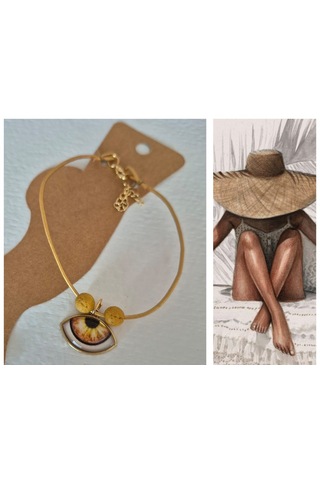 Glamglamour Mat Sarı Deri Göz Bayan Halhal