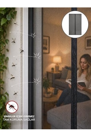 Beylini Hazır Mıknatıslı Kapı Sinekliği 60x210 Cm Hediye Cırt Bantlı Sinek Önleyici Kapı Bahçe Pencere Sinek Kovucu Sineklik Perdesi Tak Çıkar Hazır Siyah Siyah