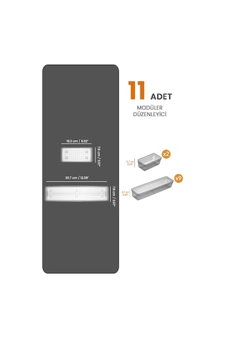 11'li Modüler Set Kaşıklık Çekmece Içi Düzenleyici Çatal Kaşık Bıçak Düzenleme Organizeri Antrasit