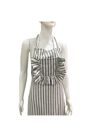 Çizgili Naturel Keten, Fırfırlı, Buldan Keten, Mutfak Önlüğü