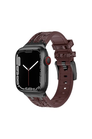 Novahub İos Watch Uyumlu Se 44mm Timsah Deri Dokusu Sıvı Silikon Saat Bandı Siyah Koyu Kahverengi