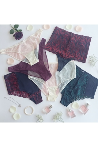 Bonbon Kadın Çeyizlik Ve Bohçalık 6'lı Paket Saten Dantel Karışık Renk Checky Slip Serisi Bb2654 Çok Renkli