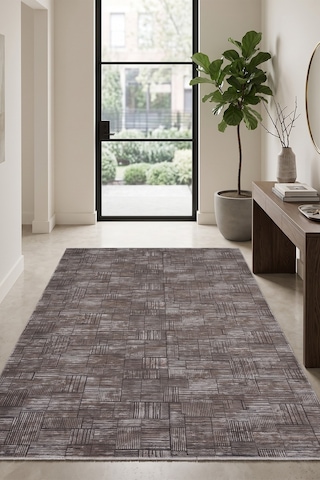 Villadia Home Textile Modern Desen Baskılı Dekoratif Kaymaz Taban Yıkanabilir Halı Yolluk Elit Şık Salon Oturma Odası Mutfak Koridor Antre Yatak Odası Halısı Yolluk Vd4056kahve