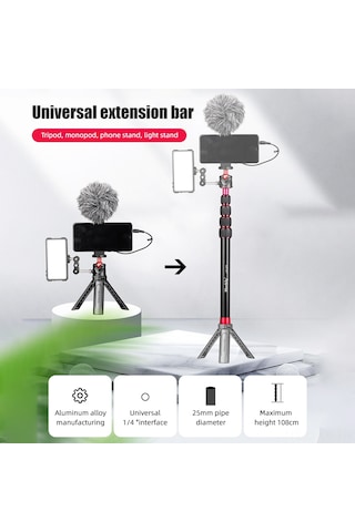 Kangvka Manbily Lr-255 Profesyonel Alüminyum Monopod Uzatma Çubuğu - 33.5-108cm Ayarlanabilir, 5kg Taşıma Kapasiteli Siyah