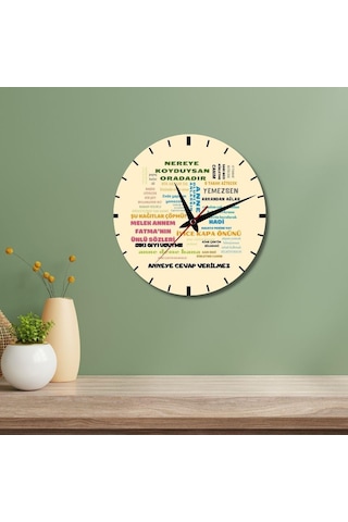 Klasik Anne Sözleri Tasarımlı Cam Duvar Saati Çok Renkli