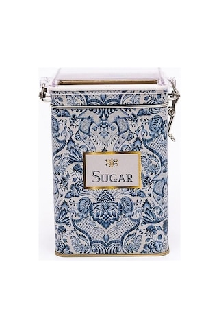 Lisbon Sugar Desenli Şeffaf Kapaklı Metal Saklama Kabı, 7,5 X 10 X 15 Cm, 1 Lt Desenli