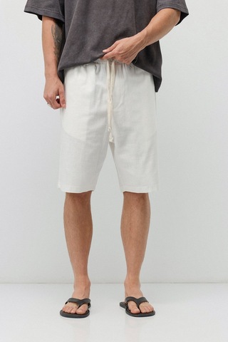 Vamos Basic Oversize Keten Şort Ekru