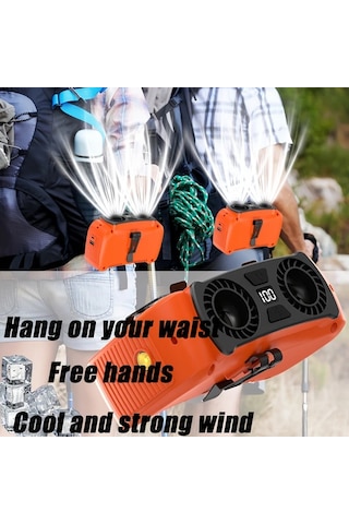 Motion003 Turuncu Taşınabilir 3ü 1 Arada Fan Power Bank 5 Hız Ayarlı Giyilebilir Usb Şarj Edilebilir Mini Boyutlu Uyarı Işıklı