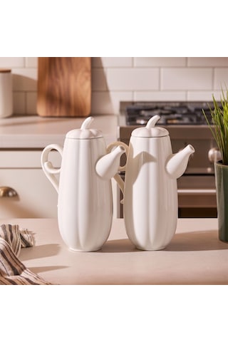 Porsima 17019 2li Pumpkin Porselen Çok Amaçlı Sunum Ve Servis Yağdanlığı Yağlık Sirkelik Yağdanlık 600+600 Ml Beyaz