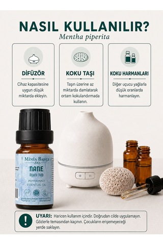 Minia Bahçe Bitki Ve Sanat Atölyesi Nane Uçucu Yağı Saf ve Katkısız Bitkisel Uçucu Yağ 10 ML
