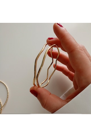 Lente Aksesuar 14k Altın Rengi Çelik Zigzag 2'li Ajda Bilezik