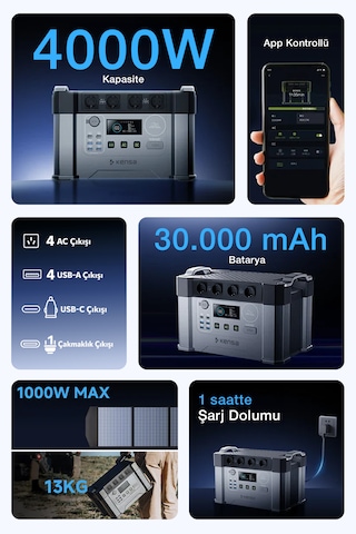 4000w Taşınabilir Güç Istasyonu - 1451wh Lifepo4 Batarya Solar Destekli Ups Hızlı Şarj App Kontrollü