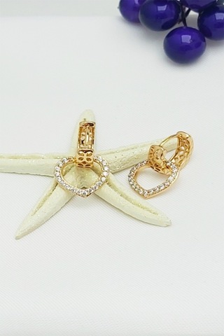 Rose Altın Kaplama Vip Seri Xuping Zirkon Taşlı Kalp Küpe 2 CM Rose Gold