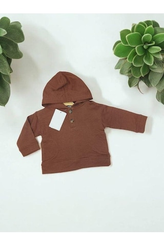 Çikoby Erkek Bebek Yan Cep Detaylı Kapüşonlu Sweatshirt-14871 Kahverengi