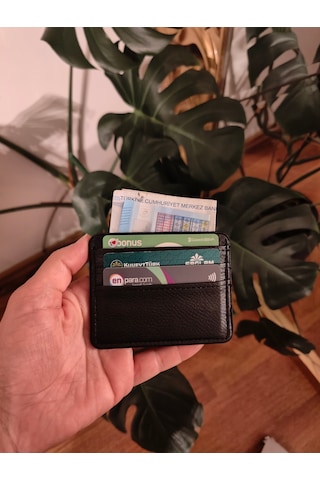 Prava Deri Suni Deri Basic Yatay Unisex Kredi Kartlık Siyah