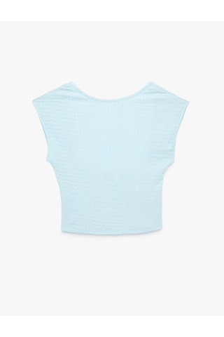 Koton Bürümcük Kumaş Dokulu Slim Fit Kolsuz Sırt Detaylı Crop Tişört Mavi 6sak50421ek