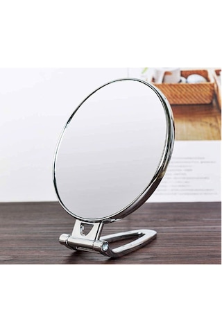 Gaman 2X Büyüteçli Yuvarlak Gümüş Portatif Makyaj Aynası