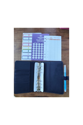 Bütçe Planlayıcı Para Organizeri - Suni Deri Kilitli Ajanda Lacivert Sticker Hediyeli