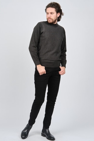 Çizgi Triko Erkek Yarım Balıkçı Çizgi Desenli Kazak 42564234 Koyu Koyu Gri