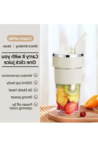Fastbuy Sinuoshop Usb Şarjlı 350 Ml Beyaz Kablosuz Manuel Portatif Meyve Sıkacı Bpa Free Beyaz Beyaz