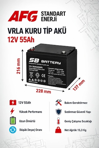 Sb Battery 12v 55ah Bakımsız Kuru Akü
