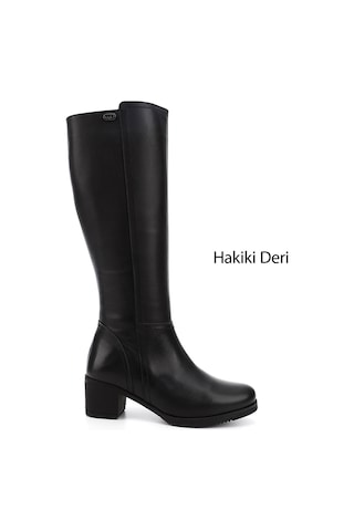Gönderi(R) Gönderi R Kadın Siyah Fermuarlı Kalın Topuklu Hakiki Deri Çizme Gkzc13444567 Siyah