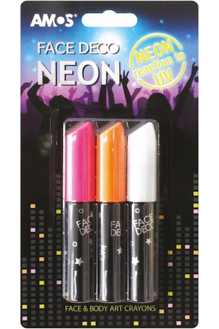 Amos Neon Gece Parlayan Yüz Boyası - 3lü Set