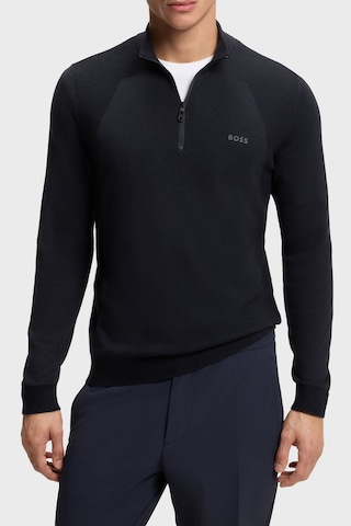 Boss Pamuk Karışımlı Regular Fit Yarım Fermuarlı Dik Yaka Kazak Erkek Kazak 50558352 402 Lacivert