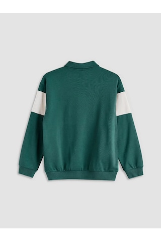 Lc Waikiki Yeşil Polo Yaka Manhattan Baskılı Erkek Çocuk Sweatshirt YESIL