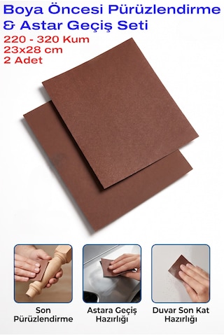 220-320 Kum Tabaka Zımpara 23x28 Cm 2 Adet Boya Öncesi Astar Geçiş Seti