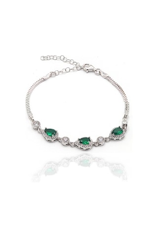 Midyat Nurtaş Gümüş Zümrüt Taşlı Damla Model 925 Ayar Gümüş Kadın Bileklik 201023201