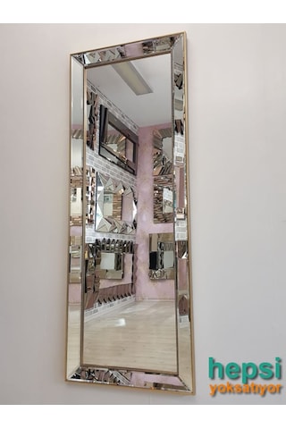Ayna Çerçeveli Model Eskitme Altın Renk Boy Aynası Altın