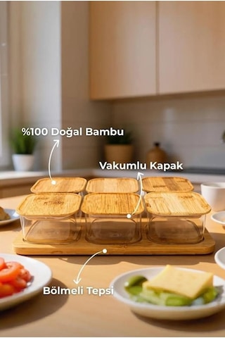 Bambum Penta 6'lı Kahvaltılık Saklama Seti Ahşap