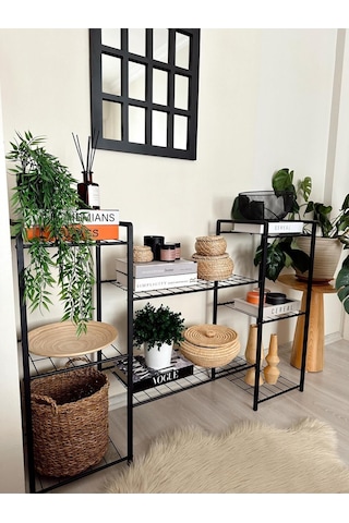 Garden 8 Raflı Dekoratif Amaçlı Metal Ayaklı Saksılık Çiçeklik Siyah