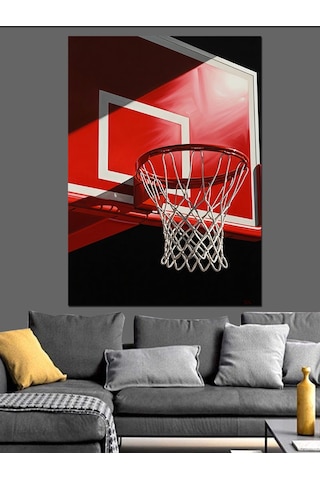 Basketbol Potası Ve Topu Dekoratif Kanvas - Mdf Ahşap Tablo