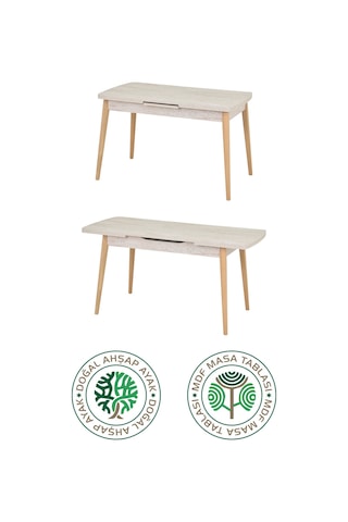 Vilinze Avanos Ahşap Açılır Kapanır Mdf Traverten Mutfak Masası - 70x120+30 Cm