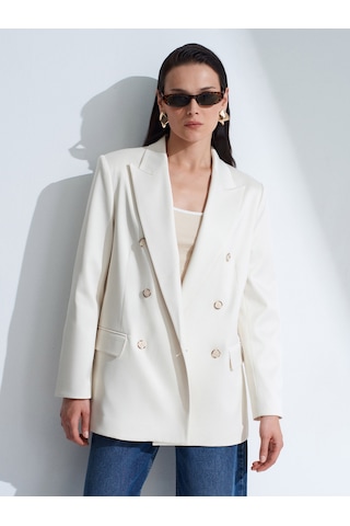 Dilvin 60802 Kruvaze Saten Blazer Ceket-ekru