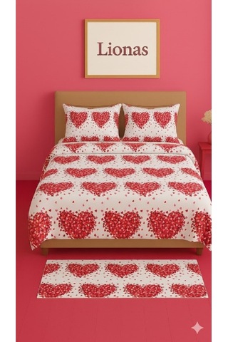 Çift Kişilik Desenli Nevresim + 2 Adet Kapaklı Yastık Kılıfı Koyu Kırmızı