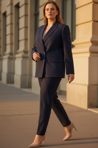 Hanezza Çift Düğmeli Blazer Ceket Plus Size Lacivert - 789093682 Lacivert