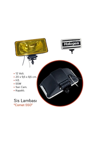 Carub 12v Sis Lambası Comet 550 Dikdörtgen 20x9,5x8,5 Cm Kapaklı Sarı Cam Br3009554
